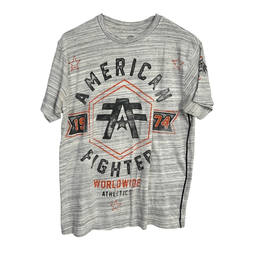 American Fighter Graphic Tee Medium Gray Orange MMA Athletic Fightwear‎ Biker